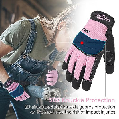 AIGEVTURE Women's Pink X Small Flexible Breathable Grip Safety Mechanic Touch Screen Yard Work Gloves - color: Sakura Pink-black-grip, size: X-small (Pack of 1)