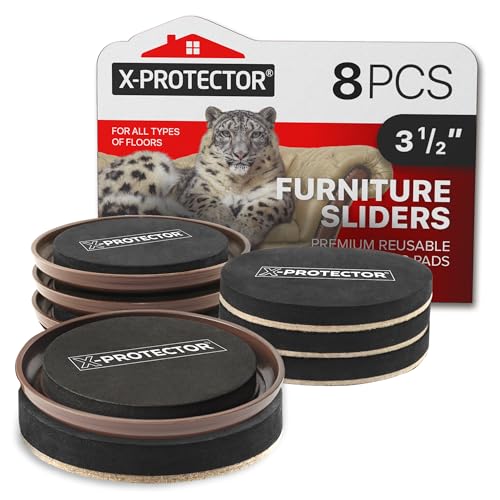 X-Protector Furniture Sliders - 8 PCS 3 1/2" - 4 Furniture Sliders Hardwood Floors & 4 Furniture Sliders for Carpet - Moving Pads for All Floor Types! Reusable Sliders to Move Furniture Easily! - size: 8 Pcs 3.5", Set for Any Surface