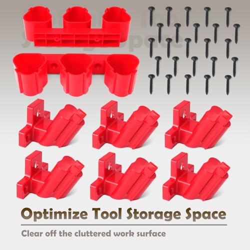 Tool Holders and Battery Holder Compatible with Milwaukee M12 12V Electric Drill Tools Storage Wall Mount Red Plastic Hanger for Shelf, Work Van or Toolbox with 22 Screws