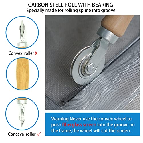 HOMMEE Screen Repair Kit - Screen Roller Tool with Bearing, Screen Retainer Spline(32ft) and Spline Removal Hook for Installing & Replacing Window Patio Sliding Door