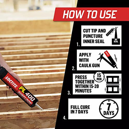 Loctite PL 400 Subfloor Heavy Duty Adhesive, 10 fl oz, Cartridge - size: Single/10 Ounce