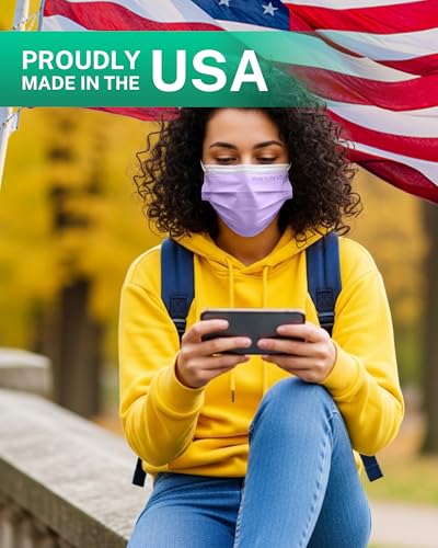Disposable Face Masks Made in USA, 4 Ply for Families, Students, Breathable All-Day Wear & Safety, FSA HSA Eligible, ASTM Level 3 Medical Grade, 50 Pack, Purple - color: Purple, size: 50 Pack, style: Resealable Bag