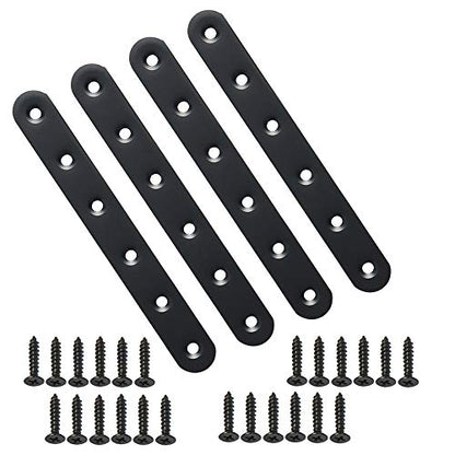 Alise 6-1/5-Inch Length Stainless Steel Flat Bars Straight Brace Heavy Duty 3-mm Thick Brackets Mending Plates Repair Fixing Bracket,4 Pcs Matte Black Finish - color: Black, size: 6-1/5 Inch