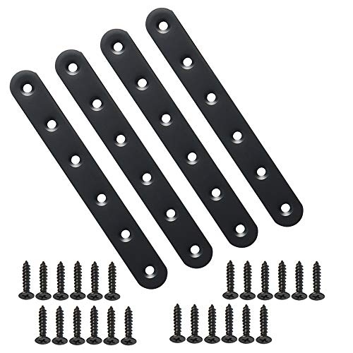 Alise 6-1/5-Inch Length Stainless Steel Flat Bars Straight Brace Heavy Duty 3-mm Thick Brackets Mending Plates Repair Fixing Bracket,4 Pcs Matte Black Finish - color: Black, size: 6-1/5 Inch