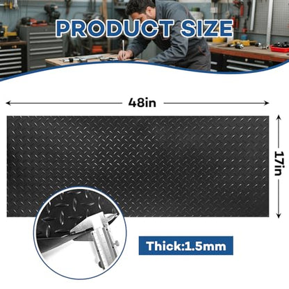 48" x 17" Work Bench Pad PVC Workbench Mat with Non-Slip Steel Plate Texture, 1.5mm Thick Scratch & Stain Resistant Surface for Woodworking, Crafting, DIY Projects and Tool Protection