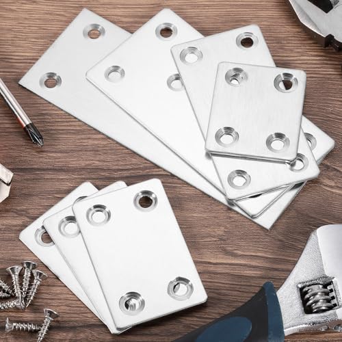 uxcell 3 Set Flat Repair Plates, 1.9 x 5 Inch Stainless Steel Flat Straight Brace Bracket Mending Joining Plates with Screws for Fixing Wooden Furniture Corner, Silver