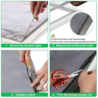 QWR Pet Proof Window Screens and Screen Door Replacement Kit, 59"x106" Durable High Hardness Vinyl Coated Polyester-Screen Repair Kit for Sliding Door,Patio and Windows.(Folded Package with Tool Kit) - size: 59''x 106''-Folded/with Tool Kit