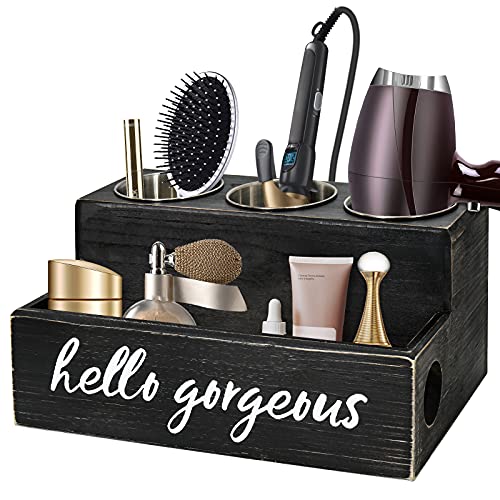 Unistyle Hair Blow Dryer/Curling Iron Holder, Countertop, Hair Tools & Styling Supplies Organizer Flat for Bathroom Counter for Accessories, Makeup, Toiletries Storage, Black - color: Rustic Black