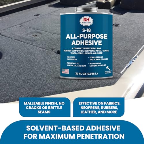 S-18 All-Purpose Adhesive, 32 oz. can - Multi-Purpose, Rubber, Metal, Leather, Felt, Wood, Neoprene, Glass, Flexible, Waterproof, Long Lasting - RH Adhesives - size: 32 oz