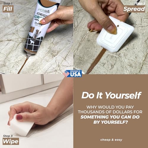 PentaUSA Tile Grout Repair Kit - Beige Brown Premixed Acrylic Sanded Grout, Water-Resistant Grout Filler for Bathroom&Shower, Kitchen Floor, Fast Drying, with Applicator, 13.4 oz (380g) - style: Beige Brown