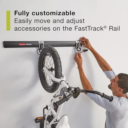 Rubbermaid Garage FastTrack 8-Piece Small Kit Black/Grey All-in-One Rail & Hook Wall Hanging Kit Wall Mounted Storage Solution for Home/Garage - size: 1 Rail, 7 Hooks