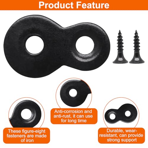 30 PCS Figure 8 Fastener with Screws, Heavy Duty Table Top Fasteners Hardware, Desk Top Fastener for Wood Chair Table Top Repair, Black - color: Black