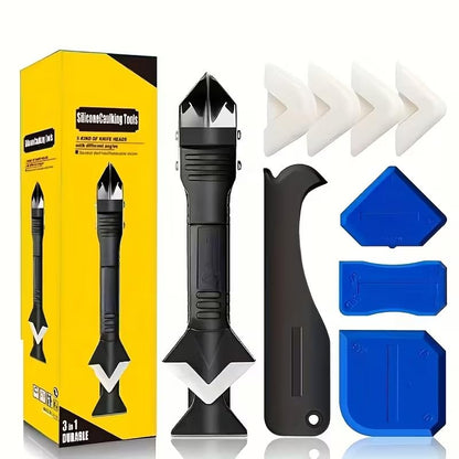 Silicone Caulking Tools-3 in 1 Sealant Finishing Tool Grout Remove Scraper Caulk Remover Glass Glue Angle Scraper for Bathroom,Kitchen,Floor,Window,Sink Joint,Frames Seal(9pcs/set)