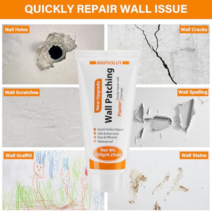 MAPVOLUT Drywall Repair Kit, 2 Pack Wall Mending Agent with 2 Scraper, Proective Gloves, Quick and Easy Solution to Fill The Holes and Crack for Home Wall, Plaster Wall Dent Repair