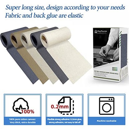 KING MOUNTAIN Canvas Iron on Patch,3"×60",Waterproof 100% Cotton Fabric Repair Patch,Used for Various Sofa,Tent,Clothes,Seats,Suitcases (Gray) - color: Gray, size: Canvas-3"x60"