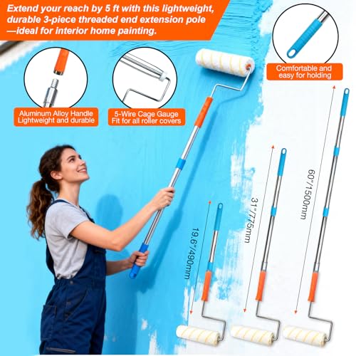 King Origin 16-Piece Paint Roller Kit with Extension Pole (3 ft), 9"&4" Paint Rollers, Frames, Paint Brush, Drop Cloth, House Paint Supplies for Painting Walls, Home Interior - color: 16 Pack, 9" & 4" roller