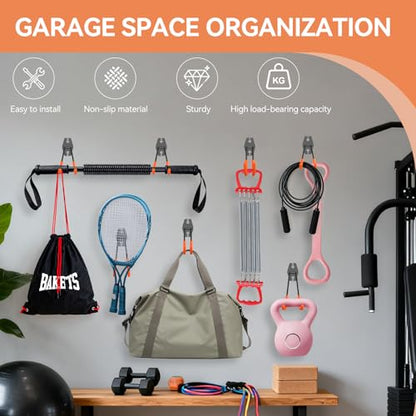 Garage Hooks Heavy Duty, 14 Pack Utility Steel Garage Storage Hook with Straps, Wall Mount Tool Organizer Hooks for Hanging Bike, Ladder and Garden Tools