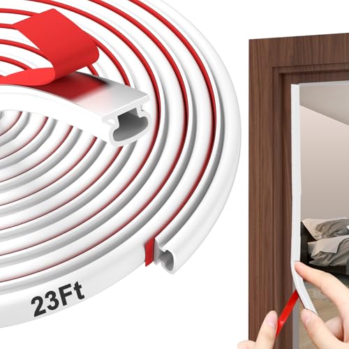 alophoty Weather Stripping Door Seal - 23 Ft Self-Adhesive TPE Rubber Door Seal Strip for Door Frame/Window Seal, Soundproofing & Insulation Strip to Block Drafts, Wind, Noise, Dust (White) - color: White D (W×H: 0.35×0.24 in), size: 23 Ft