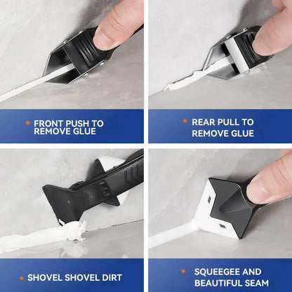 3 in 1 Silicone Caulking Tool Kit with 5 Replaceable Pads Caulk Remover Glass Glue Angle Scraper for Kitchen Bathroom Window (Black) - color: Black