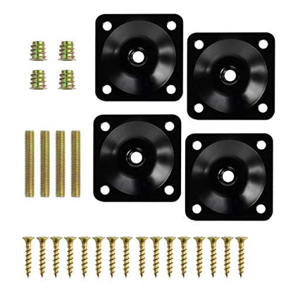 4Pcs Furniture Leg Mounting Plates Kit with M8 Hanger Bolts & Adapters - Heavy Duty T-Plate Repair Kit for Sofa,Couch,Chair,Ottoman,Table Legs,2"x2" Metal Brackets for Wobbly Furniture Fix - color: Black