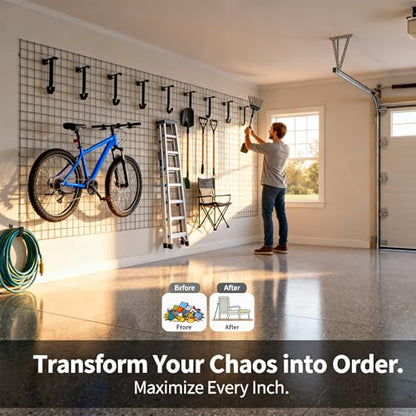6-Pack Heavy-Duty Bike Hooks for Garage, Ceiling & Wall Storage, Holds up to 50 lbs, Black