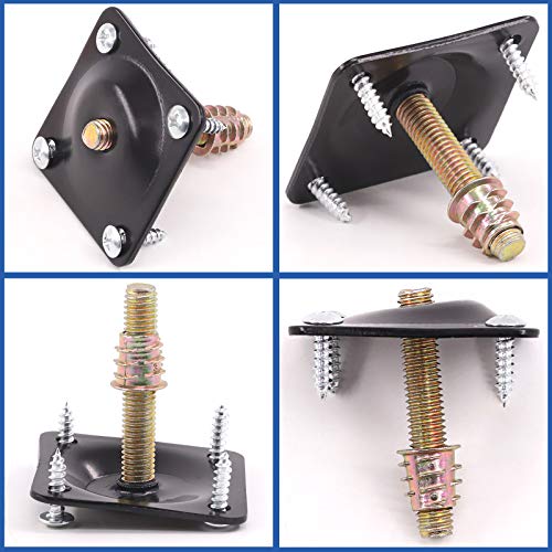Glarks 8 Sets Black Furniture Leg Mounting Plates Set, 8Pcs 12 Degree Leg Attachment Plates with 40pcs 5/16" Hanger Bolts Screws for Furniture Sofa Couches Seats (12 Degree)