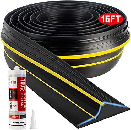 Jin&Bao Universal Garage Door Threshold Seal Strip 16FT Kit, Bottom Waterproof Rubber Weather Stripping Replacement（Yellow, 1 Adhesive） - color: Yellow, size: 16 Feet