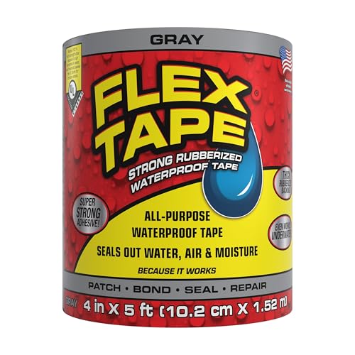 Flex Tape, Original Thick Flexible Rubberized Waterproof Tape - Seal and Patch Leaks, Works Underwater, Indoor Outdoor - Home RV Roof Plumbing and Pool Repairs, Gray, 4 in x 5 ft, Pack of 1 - color: Gray, size: 4x5 Inch (Pack of 1)