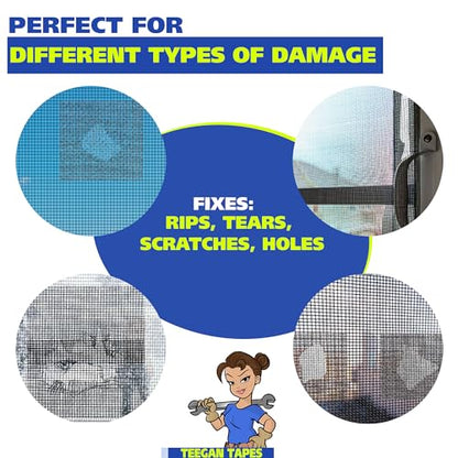 Gaffer Power Screen Repair Tape – Fiberglass Mesh, Strong Adhesive, Weather-Resistant Window & Door Screen Patch – Easy to Use, Durable Screen Repair Kit for Holes & Tears