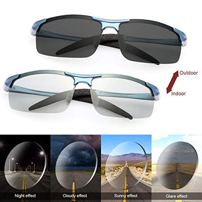 YIMI Men Photochromic Polarized Sports Sunglasses Cycling Fishing Driving Glasses UV Protection Eyeglasses Anti Glare Eyewear - color: 8177 Blue