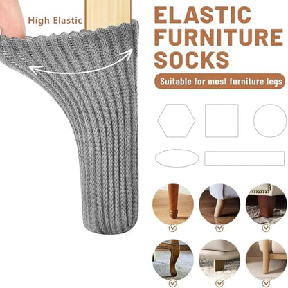 16 PCS Grey Furniture Leg Socks - Knitted Chair Leg Floor Protectors for Hardwood Floors - Fits Round and Square Legs - High Elastic Bar Stool Chair Leg Covers Furniture Caps Set for All Shapes - size: 16 Pcs Grey