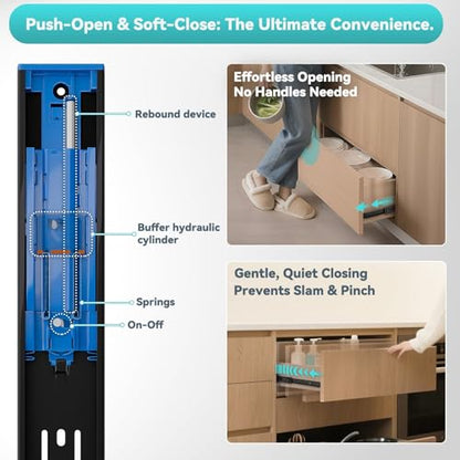Push to Open Soft Close Drawer Slides 1 Pair 10 12 14 16 18 20 22 24 Inch 100 LB Load Capacity Side Mount Full Extension Cabinet Runner Ball Bearing Kitchen Dresser Glide（Black, 10inch） - color: Soft Close& Push to open, size: 10 Inch