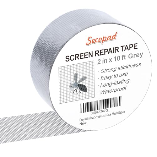 Secopad Grey Window Screen Repair Tape, 2IN X 10FT Screen Repair Kit for Windows or Doors, Strong Adhesive Fiberglass Mesh Patch Tape - color: Grey, size: 2IN X 10FT