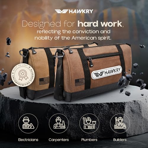 HAWKRY Heavy Duty Canvas Tool Bag Set of 2 – Waterproof Canvas Zipper Pouch, Garden Tool Bag, Construction Bags Heavy Duty, Small Zipper Pouch, Motorcycle Tool, Multipurpose Fishing Bag - color: Beige, Brown