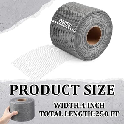 250 ft x 4 Inch Cement Board Joint Tape Self Adhesive Durable Gray Fiberglass Mesh Drywall Mesh Repair Tape for Cement Board Joints Repairing, Sealing and Strengthening - size: 250 ft X 4 Inch