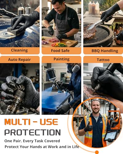 NITROSHIELD 9mil Heavy Duty Disposable Nitrile Gloves, Black XLarge 80Pcs -Chemical Resistant, Latex Powder Free Rubber Gloves Diamond Texture for Automotive, Mechanics, Cooking,BBQ, Industrial Use - color: Black-80, size: X-Large