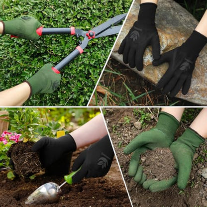 Trifabricy Garden Gloves for Women/Men - 6 Pairs Latex Gardening Gloves with Grip, Protective Work Gloves for Lawn Yard - color: Green & Black