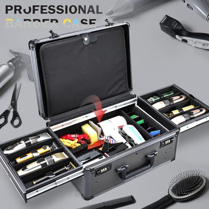 Yueieoun Barber Case with Clippers Sliding Tray, Profesional Barbers Briefcase Tool Case, Travel Barber Cases for Clippers and Supplies, Hair Scissors Trimmer Organizer, Salon Grooming Hard Suitcase - color: Gunmetal Grey