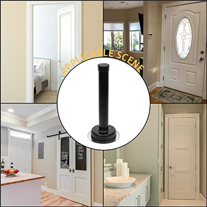 1pc 5 Inch Door Stops, Self Adhesive Long Door Stopper, Stainless Steel Sound Dampening Door Stop, Wall Mount Screw Doorstop with Rubber Bumper (Black) - size: 5 Inch-Black