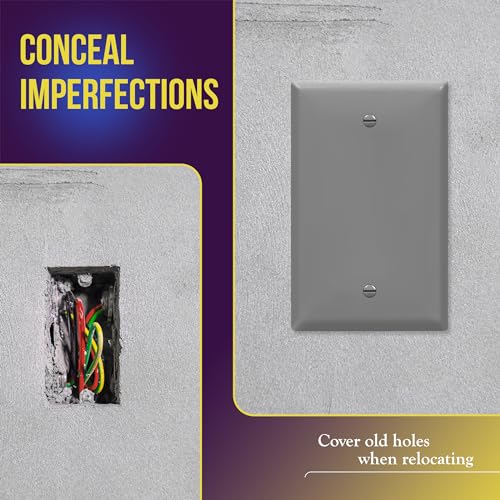ENERLITES Blank Device Wall Plate, Blank Outlet Cover, Gloss Finish, Mid-Size 1-Gang 4.88" x 3.11", Polycarbonate Thermoplastic, 8801M-GY, Gray - color: Gray, size: Mid-size