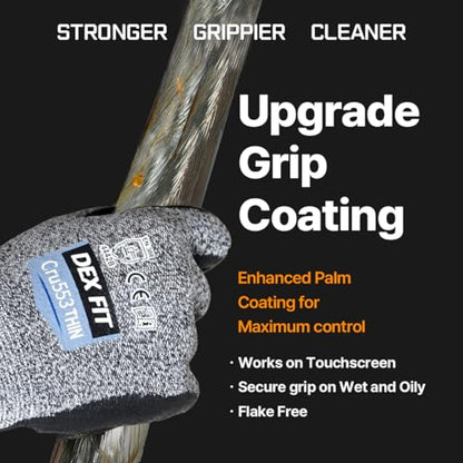 DEX FIT Level 5 Extreme Cut Resistant Gloves Cru553 Thin, Non-Slip Power Grip, Professional Grade 3D Comfort Fit, Thin & Lightweight, Breathable, Touchscreen Compatible, Itch-Free; Grey L (9) - color: Grey, size: Large(1 Pair)