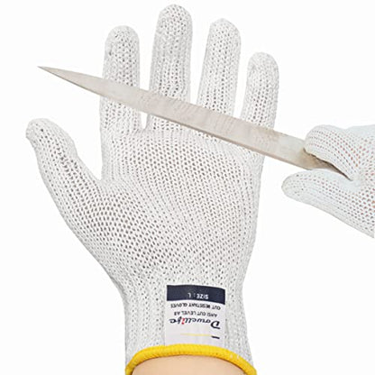 Dowellife Level 8 Reinforced Cut Resistant Gloves, Food Grade, Knife Safety Gloves for Meat Cutting, Oyster Shucking, Fish Fillet, Kitchen Slicing and Wood Carving, White, Large - size: Large (Pack of 1)