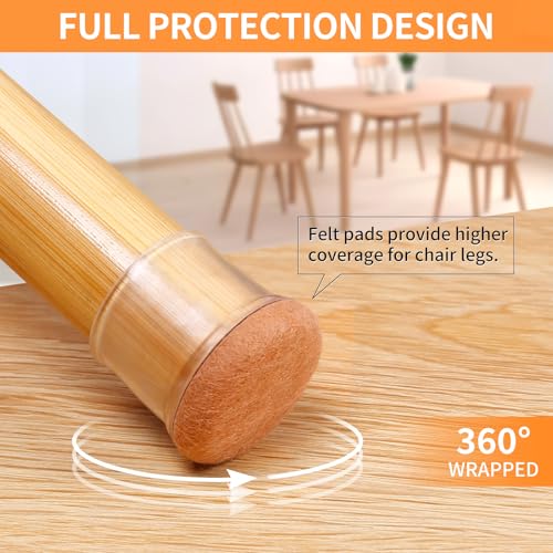 Ezprotekt 24 Pcs Extra Large Chair Leg Protectors with Felt, Round Chair Leg Caps, Floor Protectors for Chairs, Felt Furniture Pads Covers, Bar Stools Leg Protectors Cups (XL Fit: 1.4"-1.65", Clear) - size: XL-Round