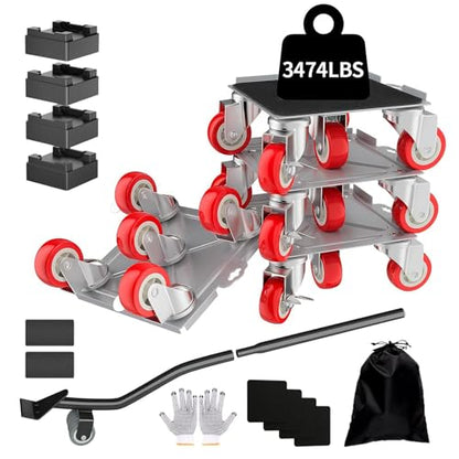 Upgrade Large Furniture Dolly, 3474 lbs Load Capacity-Furniture Lifter with 5 Wheels, Carbon Steel Panel Furniture Movers, Locking 360° Swivel Rubber Casters, Heavy Duty Furniture Sliders (6.9x6.5 in) - color: Silver Panel