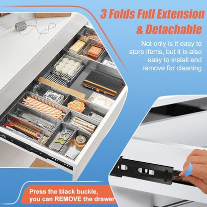 22 inch Drawer Slides 6 Pairs (12pcs) Full Extension Ball Bearing Drawer Rails Side Mount 3 fold Metal Dresser Runners for File Cabinet Trash Can Kitchen Wardrobe Glides 22" Black 100 LB Capacity - size: 22inch-550mm