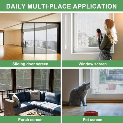 48"X236" Window Screen Replacement Kit, 6 in 1 Window Screen Door Repair Kit, Replacement Window Screens, Fiberglass Patio Screen Mesh for Porch Sliding Door, Rolling Tool Hook Spline Cutter Ruler - size: 48"x236"with Tools
