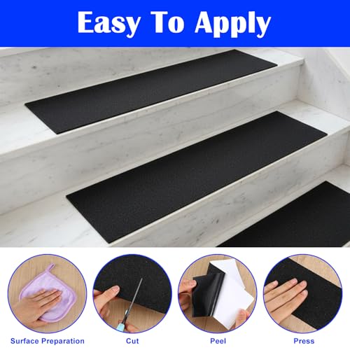 10 Inch x 16.5 Ft Anti Slip Traction Tape, Heavy Duty Grip Tape for Stairs, Non Skid Treads High Traction Non-Slip Safety Tape Roll for Indoor Outdoor, Waterproof, Weather Resistant (Black)