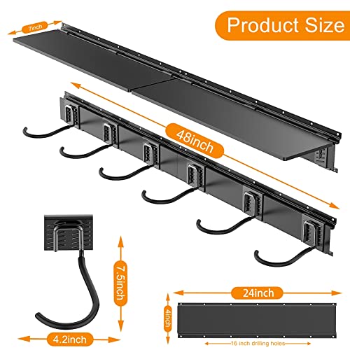 TORACK Wall Mounted Bike Storage Rack with Shelf, 6 Bikes Hangers for Garage, Space Saving Bike Rack Wall Mount, Holds Up to 600 lbs - size: 96" Rail