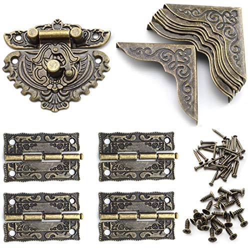 SDTC Tech Antique Engraved Latch Hasp Hinges and Box Corner Protectors Hardware Kit for Jewelry Box Decoration and Repair - color: 5549 engraved