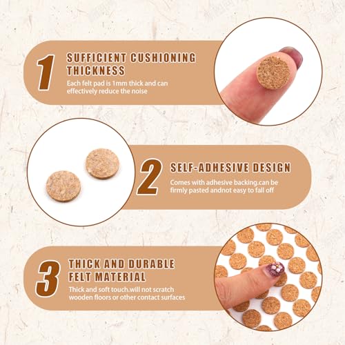 1000 Pack 3/8 Inch Self Adhesive Felt Furniture Pads – Round Bumpers 1/8" Thick for Cabinet Doors, Chair Legs, Drawers – Floor Protectors for Hardwood, Tile & Laminate – Quiet, Scratch Prevention